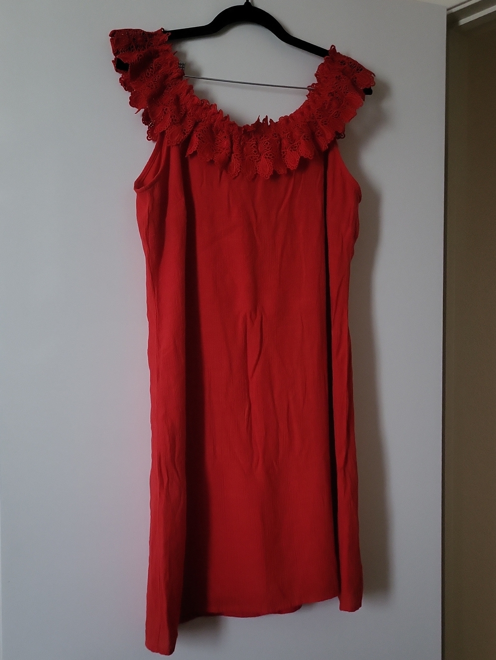 Kim Rogers Red Lace Ruffle-Trim Midi Dress